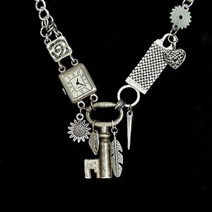 LMG#586 Smoky Upcycled Steampunk Vintage Skeleton Key Pendant Necklace